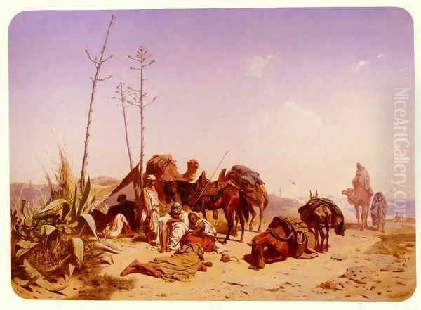 Mittagruhe In Algier (Noon Rest in Algiers) Oil Painting by Theodore Horschelt