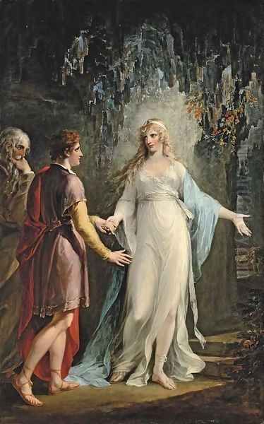 Calypso receiving Telemachus and Mentor in the Grotto Oil Painting by William Hamilton