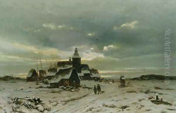 A Village in the Snow Oil Painting by Friedrich Josef Nicolai Heydendahl