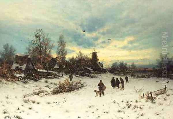 A winter sunset Oil Painting by Friedrich Josef Nicolai Heydendahl