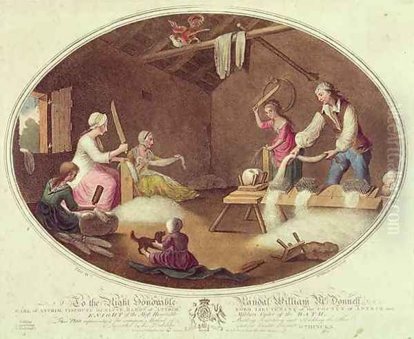 The Common Method of Beetling Scutching and Hackling the Flax plate IV of The Linen Manufactory of Ireland Oil Painting by William Hincks