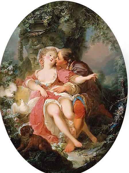 Lovers in a landscape Oil Painting by Jean-Baptiste Huet