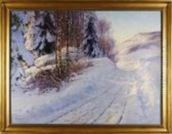 Vinterlandskapmed Vag Oil Painting by Carl Brandt