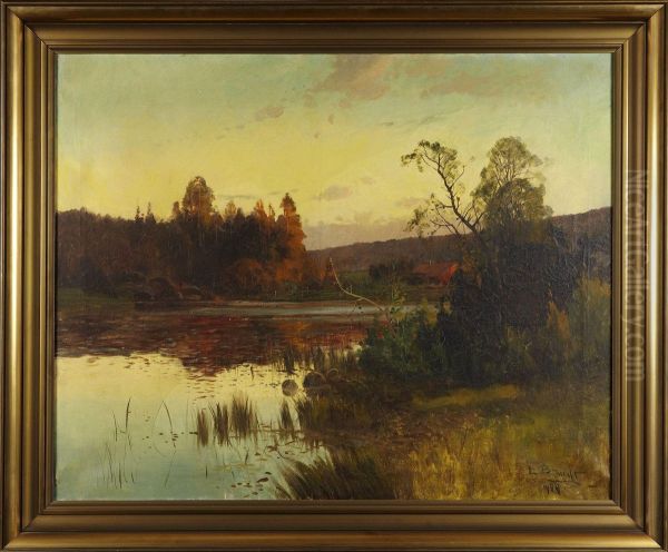 Insjo Iaftonrodnad Oil Painting by Carl Brandt