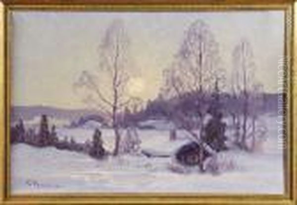 Vinterlandskap I Solsken Oil Painting by Carl Brandt