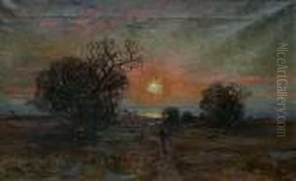 Vandrare I Solnedgang Oil Painting by Carl Brandt