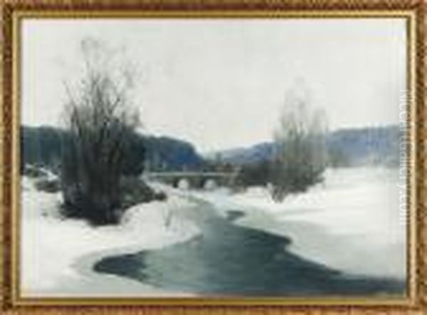 Vinterlandskap Med A Oil Painting by Carl Brandt