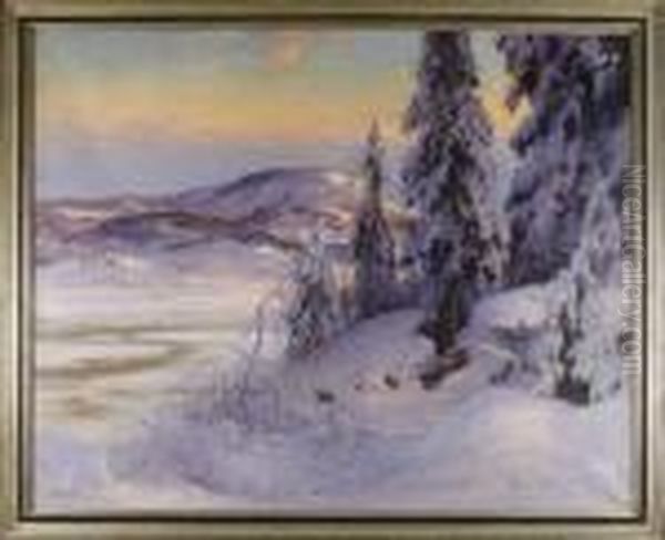 Vinterlandskap Oil Painting by Carl Brandt