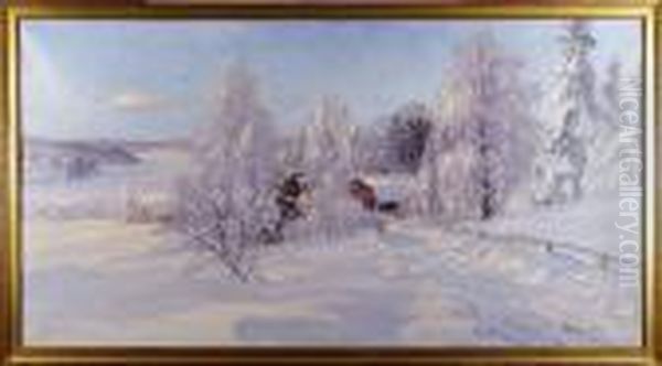 Vinterlandskap I Solljus Oil Painting by Carl Brandt