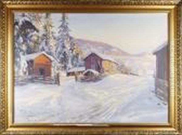 Gardsmotiv Ivinterskrud Oil Painting by Carl Brandt