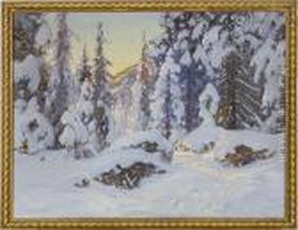 Vinterlandskap Oil Painting by Carl Brandt