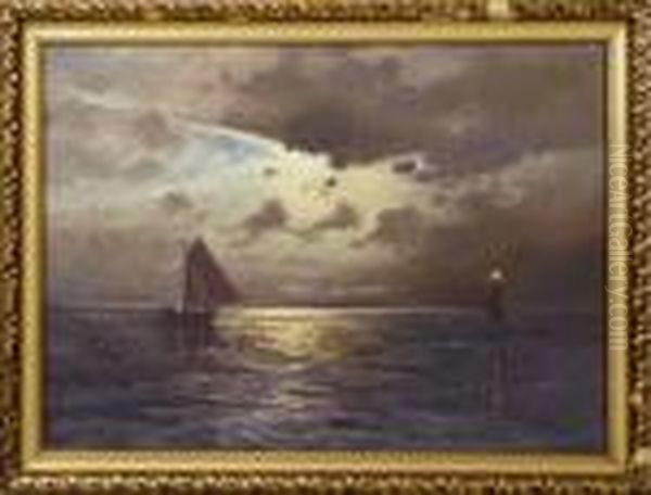 Fiskebat Och Fyr I Kvallsljus Oil Painting by Carl Brandt