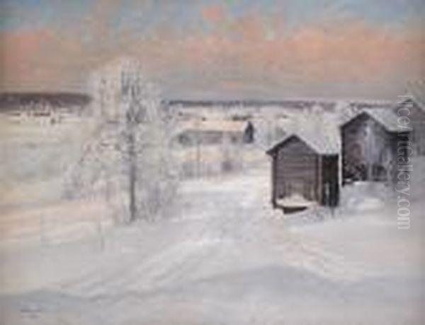 Norrlandskt Vinterlandskap - Motiv Fran Kiruna Oil Painting by Carl Brandt