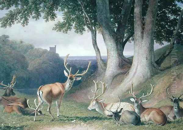 Landscape with Deer Oil Painting by Robert Hills