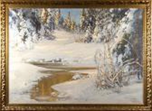 Vinterlandskap Oil Painting by Carl Brandt