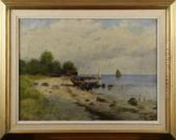 Kustlandskap Med Batar Oil Painting by Carl Brandt