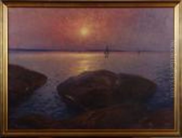 Fjard I Solnedgang Oil Painting by Carl Brandt