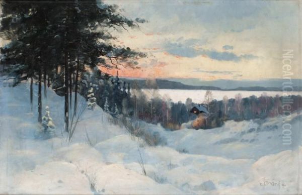 Vinterlandskap Oil Painting by Carl Brandt