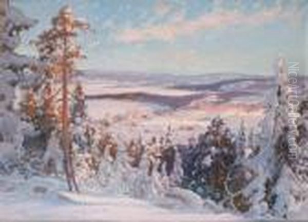 Vinterlandskap Oil Painting by Carl Brandt