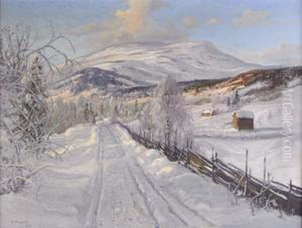 Norrlandskt Vinterlandskap Med Areskutan I Fonden Oil Painting by Carl Brandt