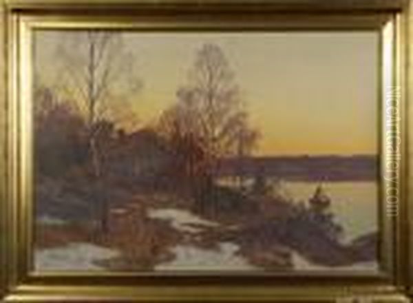 Senvinterlandskap Med Sjo Oil Painting by Carl Brandt