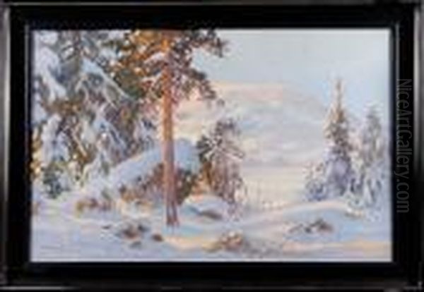 Vinterlandskap Oil Painting by Carl Brandt