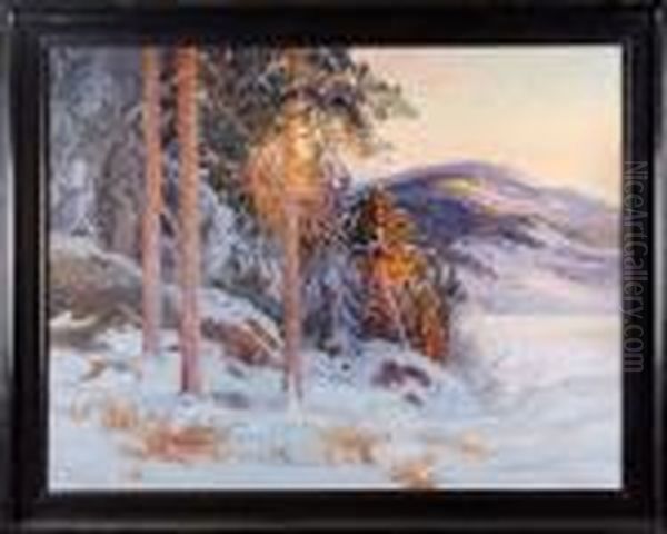 Vinterlandskap Oil Painting by Carl Brandt