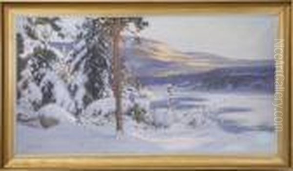 Vinterlandskap Oil Painting by Carl Brandt