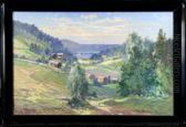 Sommarlandskap Med Insjo Oil Painting by Carl Brandt