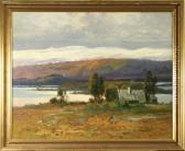 Flodlandskap Medstuga Oil Painting by Carl Brandt