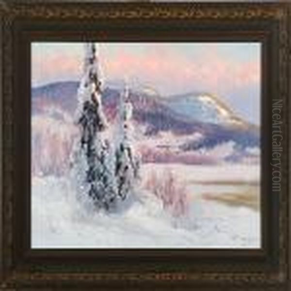 A Winter Landscape From Northern Sweden Oil Painting by Carl Brandt