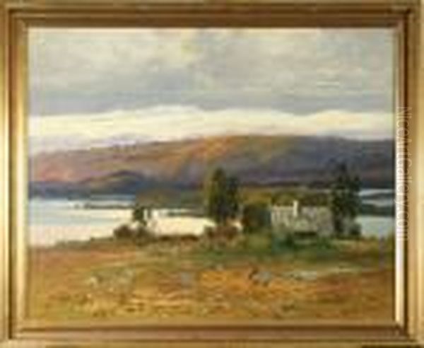 Flodlandskap Med Stuga Oil Painting by Carl Brandt