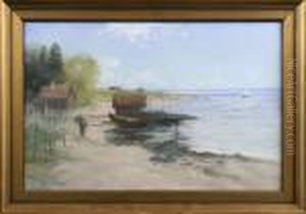 Kustmotiv Med Fiskare Oil Painting by Carl Brandt