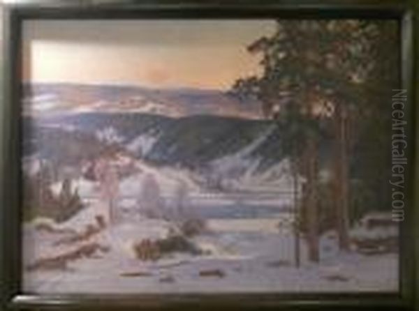 Vinterlandskap. Oil Painting by Carl Brandt