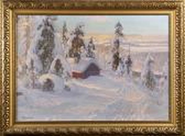 Vinterlandskap Oil Painting by Carl Brandt