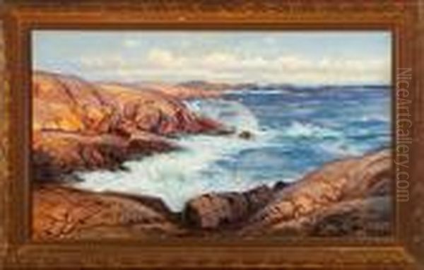 A Coastal Scenery With Cliffs. Signed Oil Painting by Carl Brandt