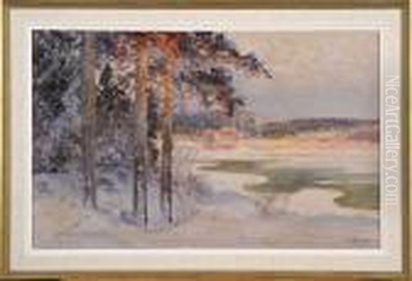 Vinterlandskap Oil Painting by Carl Brandt