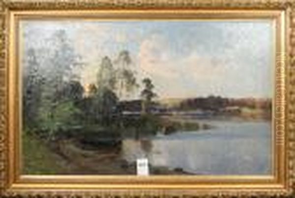 Insjolandskap, Signerad Och Daterad C Brandt 99 Oil Painting by Carl Brandt