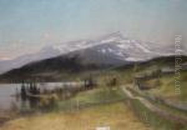 Brandt, Pastell, Fjallandskap, 70x102. 1894 Oil Painting by Carl Brandt