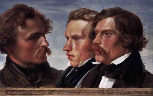 Carl Friedrich Lessing, Carl Sohn, and Theodor Hildebrandt 1839 Oil Painting by Julius Hubner