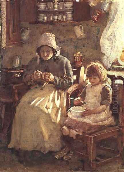 Grandmother and Child Yorkshire Oil Painting by Henry Silkstone Hopwood