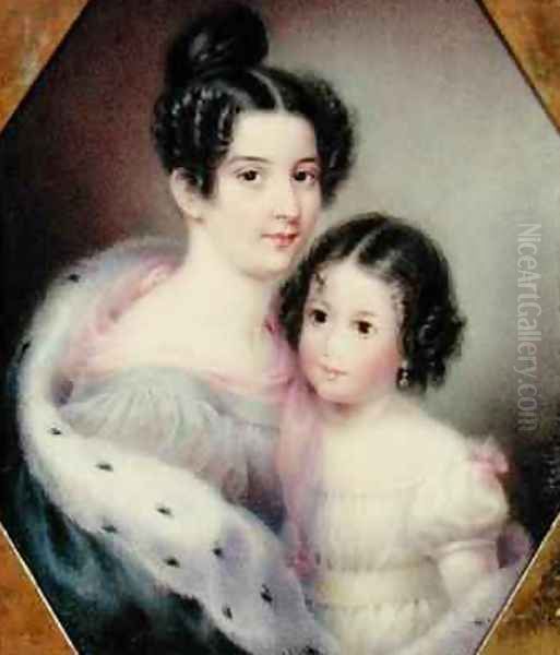 Mrs Charles Alexander Clinton Ann Hone and her Daughter Oil Painting by Ann Hall