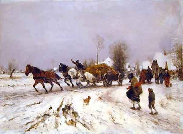 A Village in Winter Oil Painting by Thomas Ludwig Herbst