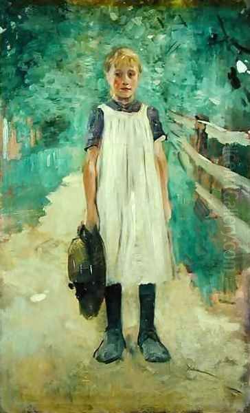 A Farmgirl Oil Painting by Thomas Ludwig Herbst