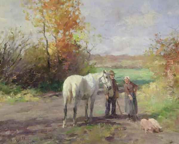 Encounter on the Way to the Field Oil Painting by Thomas Ludwig Herbst