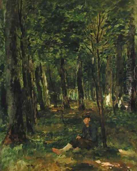 Young Farmer sitting in the Forest Oil Painting by Thomas Ludwig Herbst