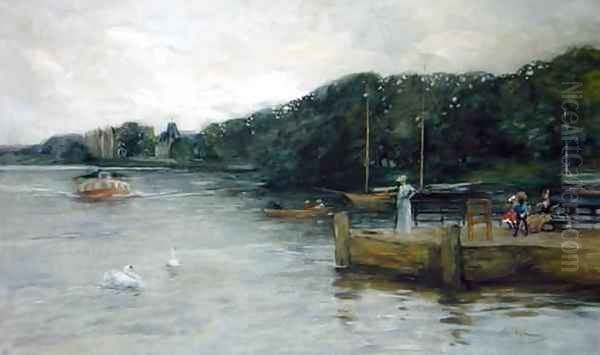 The Alster with the Steamboat Jetty at Raven Road Oil Painting by Thomas Ludwig Herbst