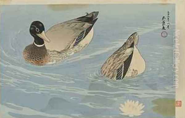 Ducks Taisho era Oil Painting by Goyo Hashiguchi