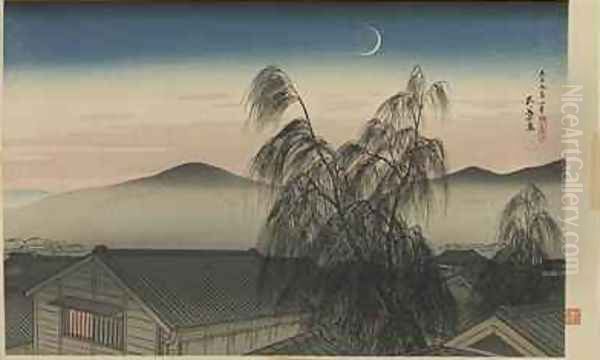 Evening Moon in Kobe Kobe no yoizuki Taisho era Oil Painting by Goyo Hashiguchi