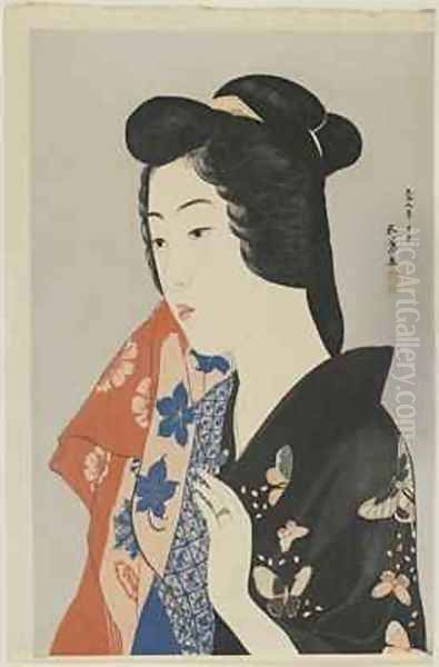 Woman Holding a Towel Taisho era Oil Painting by Goyo Hashiguchi